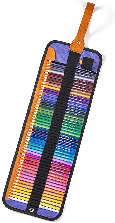 Professional 36,50 and 72 Count colored pencil set. sketch kit and drawing kits for kids ages 14-16. colored pencils with case and drawing pencils for kids ages 8-12. (Roll-up case, 72 Count)