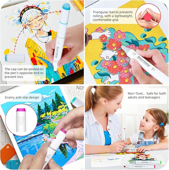 HOMESILMO-48 Color Double Head Alcohol Marker Set, Fine Chisel, Dual Effect Design, Art Marking, Professional Painting Marking, Adult Coloring Book | Coloring | Painting |, Artist Set.