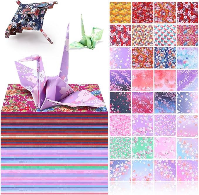 Lincia 1200 Pieces Origami Paper Kit Japanese Washi 6 Inch Square Double Sided Sheet 32 Vivid Colors Sakura Cherry Flowers Colors for Hand Crafts Project Creativity Scrapbook Paper Beginner