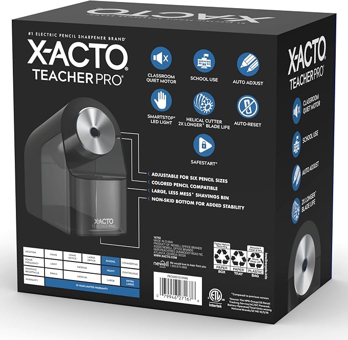 X-ACTO Teacher Pro Electric Pencil Sharpener, Heavy Duty, Black, 1 Count - School, Classroom Essentials