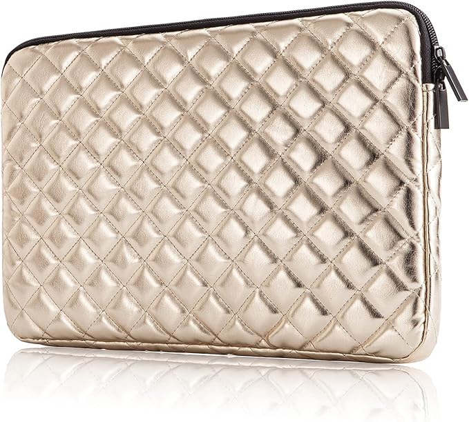 Puffy Laptop Sleeve 11 12 13 13.3 14 15 15.6 inch Case Protective Bag Quilted PU Leather Smooth Zipper Velvet Lined Padded Holder with Pocket