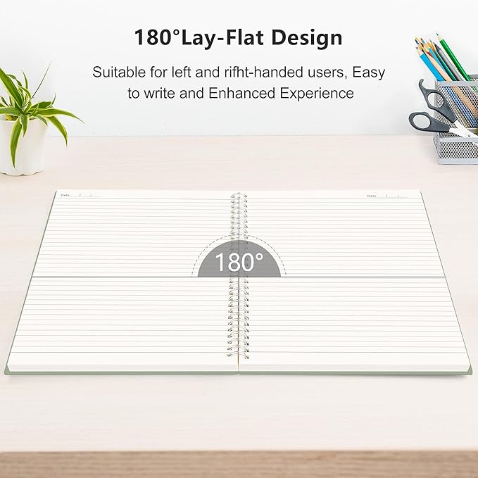 RETTACY Spiral College Ruled Notebook, 300 Pages, A4 Large Size (8.2" x 11.2"), for School, Work, Writing, Journaling, 100 GSM Thick Paper, Flexible Plastic Cover (Deep Green)