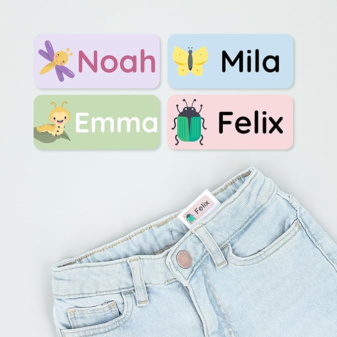 Personalized Name Labels for Kids (180) – Custom Waterproof & Durable Stickers for Clothing, Daycare, Office & School Supplies - Insects