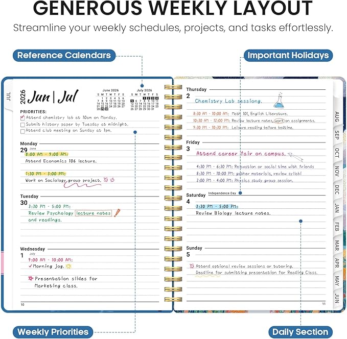 Planner 2026–2027, Academic Monthly Weekly Spiral Calendar, July 2026 – June 2027, Hardcover Agenda Notebook with Tabs, 6.3" x 8.5", Perfect for Students, Teachers, School & Daily Planning - Submerged Dalmatians