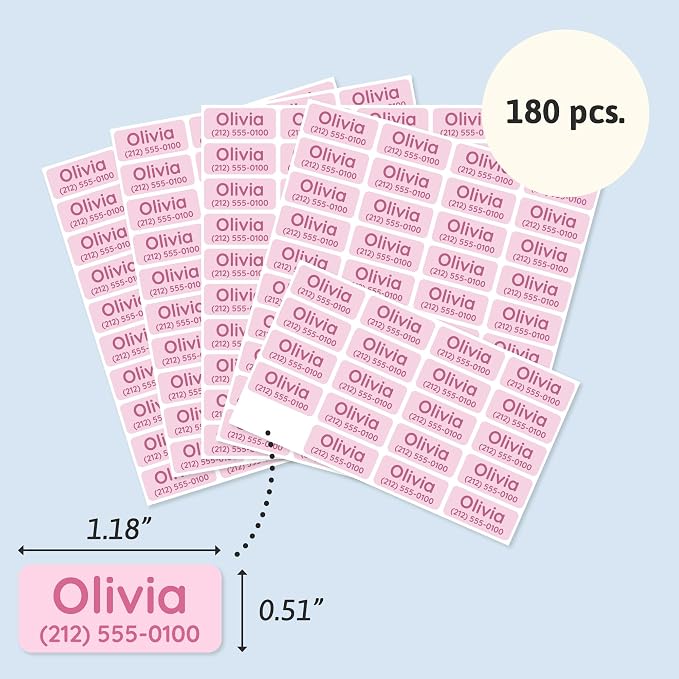 TeddyLabels - Clothing Labels for Nursing Home (180) – Self-Adhesive Name Tags for Clothes and Personal Items. Personalized Labels for Daycare, Nursing Homes, and Laundry Use - Light Pink
