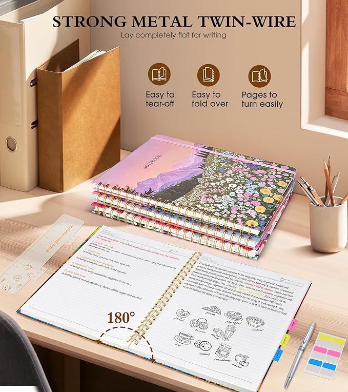 Spiral Notebook Journal 8.5” x 11”, A4 Large Notebooks for Women Men, College Ruled Lined Journal, 100 GSM Paper, Hardcover Spiral Bound Journals for Work School Note Taking Business, Autumn Woods