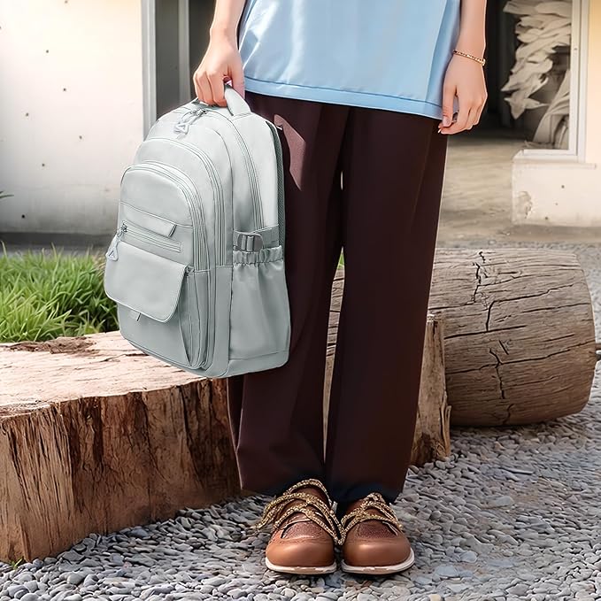 Aesthetic Daypack Backpack, Water-Resistant 15.6" Laptop Backpack for Women and Men, Featuring Touch-Fastener and Anti-Theft Pockets (Gray)