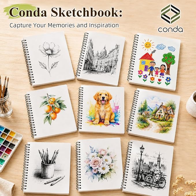 Conda 8.5"x11" Hardbound Sketch Book, 80-Sheets 90gsm Double-Sided Hardcover Sketchbook, Spiral Sketch Pad, Durable Acid Free Drawing Art Paper for Adults