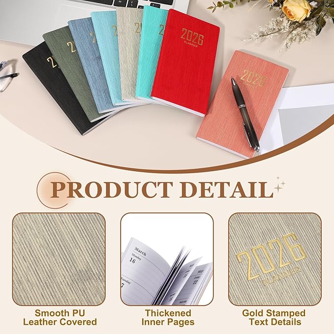 PATIKIL 2026 Daily Planner Notebook, 6.8 x 3.8" 64 Sheets Undated to Do List Daily Weekly Monthly Goals Pocket Notebook for Office Home Study Work Weeding Time Management, Beige