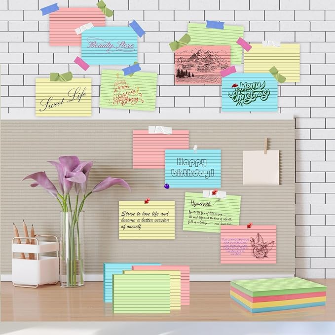 200 Count Colored Index Cards 3x5 Inch Ruled Flashcards Notecards 4 Color (25 Sheets Each),Lined Study Card Portable Note Taking for School Office Home ﻿