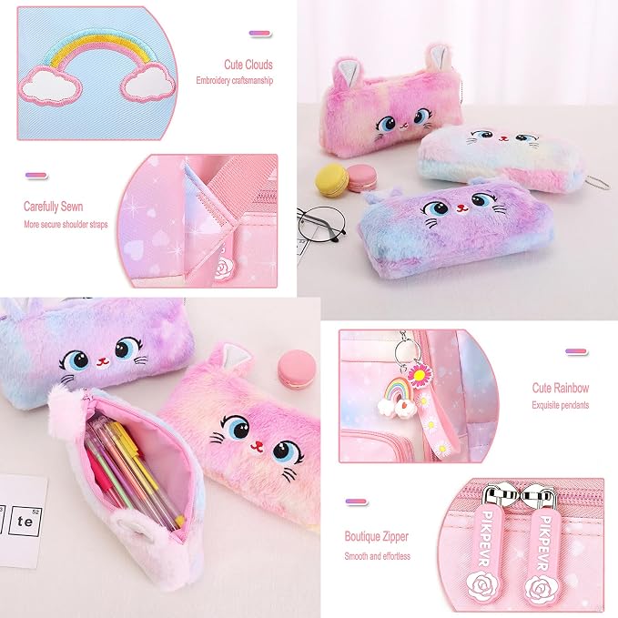 Jcobvig Rainbow Backpack For Girls Kids,Cute Student School Backpack With Pen Bag,Aesthetic Starry Rainbow Laptop Travel Bag