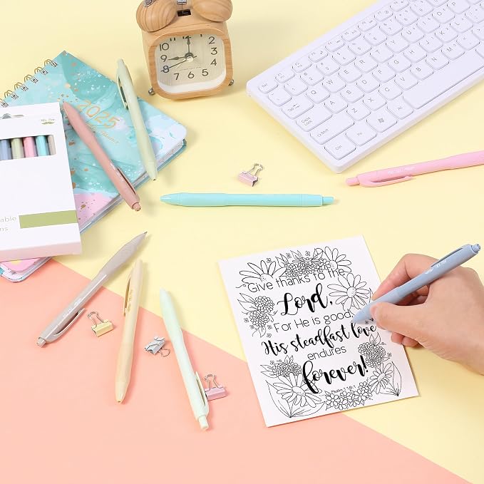 Mr. Pen- Retractable Gel Pens, 8 Pack, Black Ink, Soft Grip | Soft Pastel Barrels, Fine Point 0.5mm, Fast Dry, Smooth Writing, Cute Pens for Drawing, Writing Planner and School Supplies