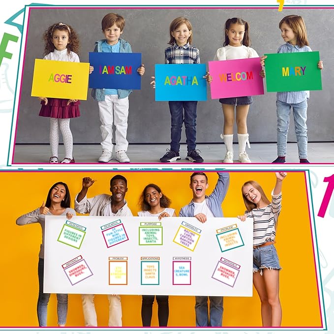 PerKoop 36 Sheets Science Fair Board Poster Boards Supplies 24 Self Adhesive Presentation Subtitles 4 Science Fair Project Titles 8 Personalized Letter Sticker for Classroom(Neon Color)
