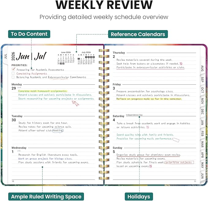 Planner 2026-2027, Monthly and Weekly Academic Planner July 2026 - June 2027, Hardcover Student Teacher Planning Agenda Calendar Book with Tabs, Perfect for Office School Supplies, A5 (6.3" x 8.5") - Mystic Forest