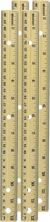 Westcott Hole Punched Wood Ruler English and Metric with Metal Edge, 12 Inches, 4 Packs