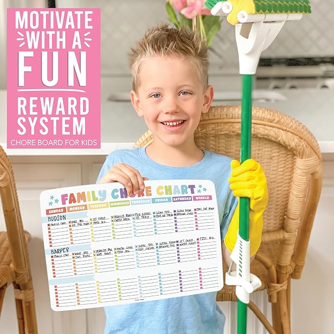 Hadley Designs Magnetic Chore Chart for Kids Multiple - Chores Board for Refrigerator, Dry Erase Task Chart for 2 Kids Daily Behavior, Family Weekly Planner for Teen and Adults, Stars Chore Board