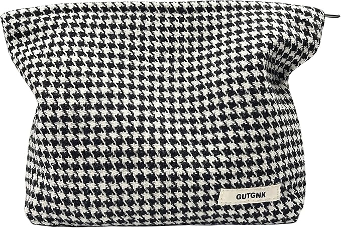 GUTGNK Women's Houndstooth Travel Bag - Small, Zipper, Skin Care & Cosmetics Change Bag