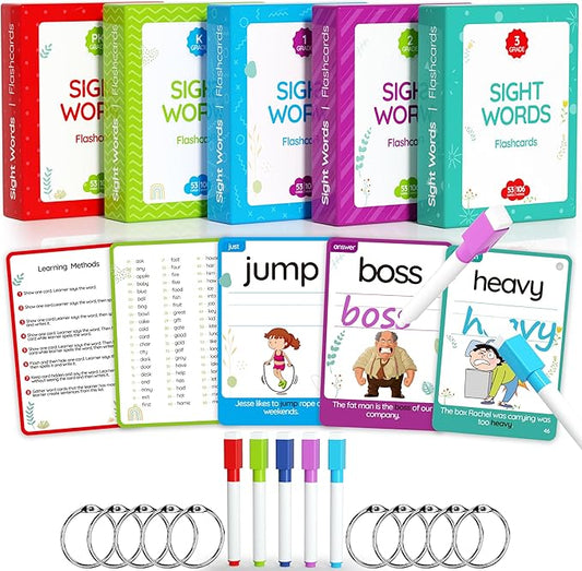 WJPC 275 Cards, 530PCS High Frequency Sight Words Flash Cards with Pictures, Sentences, for (Pre-Kindergarten, 1st, 2nd, 3rd 4th Grade, 4,5,6,7,8,9,10,11 Years Ages Kids Preschool, Homeschool