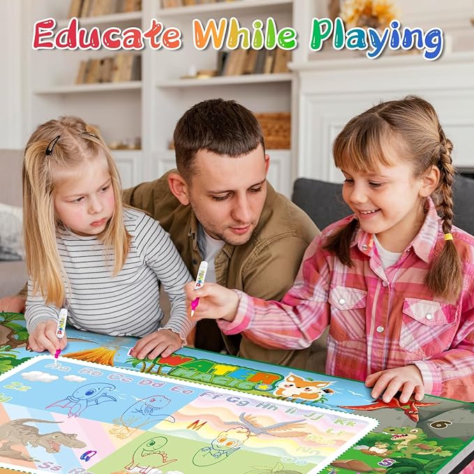Water Doodle Mat 60×40 Inches Kids Mess Free Coloring for Toddlers 3 4 5 6 7 8 9 Years, Large Doodle Mat with 4 Magical Water Pens 0-9 Number Educational Toys Boys Girls Christmas Birthday Present