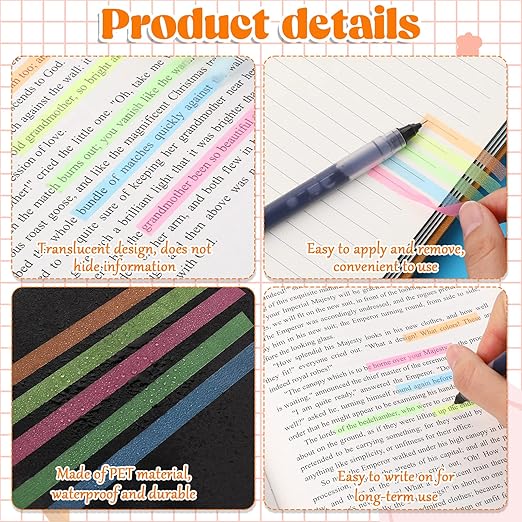 5 Rolls Highlighter Tape Colored Transparent Marking Sticker Removable Fluorescent Neon Tape Annotation Supplies for Teachers Students Reading Home Office (0.23inch X 16ft)