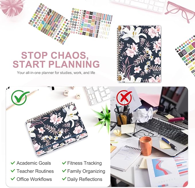 Planner 2026-2027, Weekly and Monthly Academic Planner, July 2026 - June 2027, Hardcover Calendar Agenda Book for School Year Planning, School Supplies for Teacher and Student, A5(6.3'' x 8.5'')