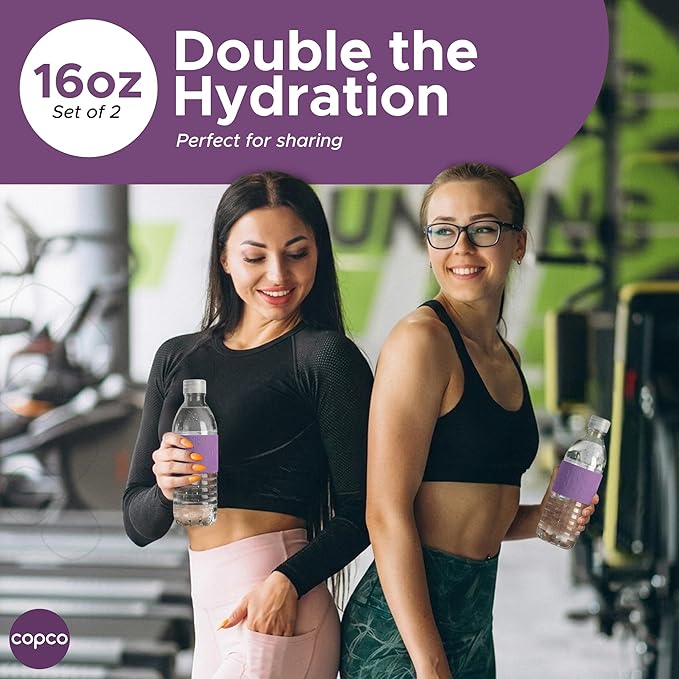 Copco Hydra 16 oz Water Bottle, Set of 2 – Leak Proof, BPA Free Tritan, Dishwasher Safe, Twist-Open Body, Non-Slip Silicone Grip, Perfect for Gym & Travel, Daily Hydration (Purple)