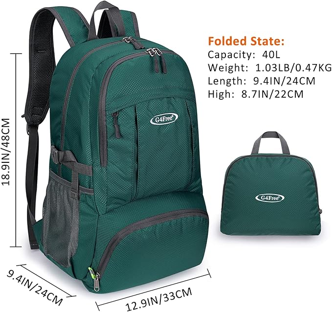 G4Free Lightweight Packable Hiking Backpack, Waterproof Travel Daypack