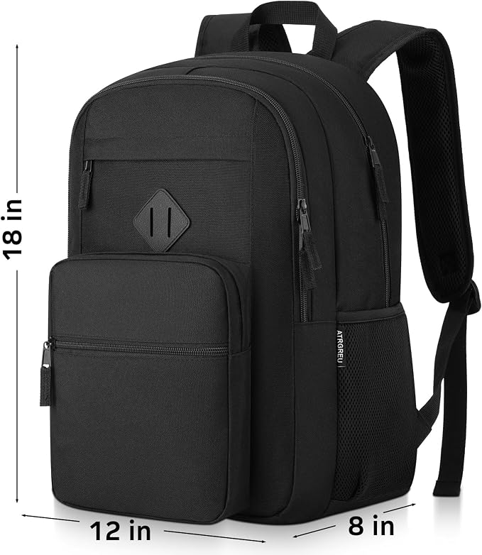 Black Backpack, School Backpak for Teen Boys Girls, Lightweight Classic Student Bookbag, Daily-use Men and Women Travel Laptop Backpack Fits 15.6 Inch Notebook