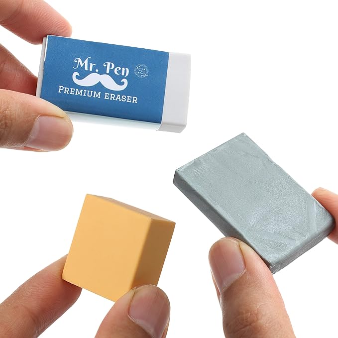 Mr. Pen- Art Eraser Set, 9 Pack, 3X White Vinyl Latex-Free, 3X Kneaded and 3X Artist Gum Erasers, Non-Abrasive, Smudge Resistant, Perfect for Artists and Designers