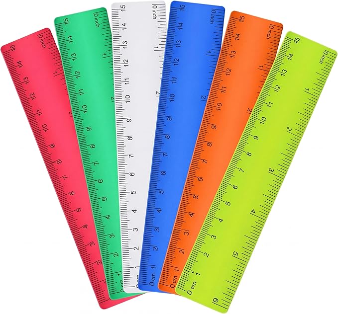Zonon 6 Pcs 6 Inch Ruler Bulk Colorful Plastic Flexible Straight Metric Rulers with Centimeters and Inches Drafting Measuring Tool for Classroom School Students Education