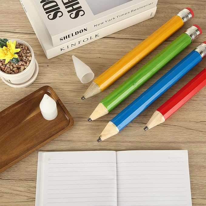 WOPPLXY 16 Pcs Wooden Jumbo Pencils, 13 Inch Funny Large Novelty Pencil, Wood Cool Giant Pencil, Big Novelty Pencils for Home School Office Halloween Christmas Party Prop Gift Decor, 4 Colors