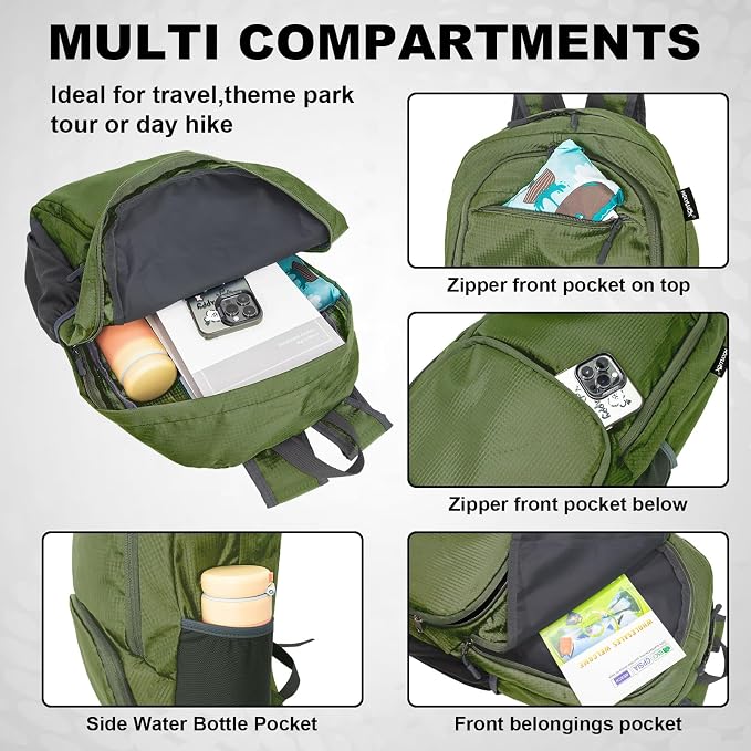 HOLYLUCK 20L lightweight packable Hiking Daypack Foldable Backpack for Men Women Small Travel Outdoor Foldable Shoulder Bag