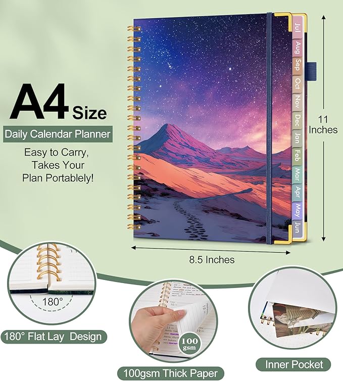 Academic Planner 2026-2027, Hardcover Weekly and Monthly Calendar Planner from July 2026 - June 2027, Daily Agenda Planners with Tabs, College School Organizer for Student Teacher, A4 (8.5" x 11"), Starfall Range