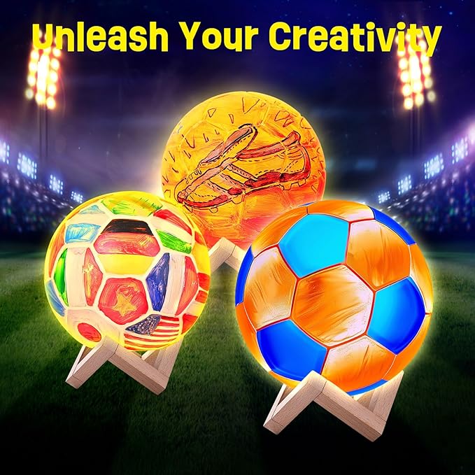 Paint Your Own Soccer Ball Lamp Kit, World Cup Soccer Gifts 3D Night Light, Art Supplies Creativity Arts and Crafts for Kids Ages 8-12, Birthday Gifts for Kids Boys Girls Ages 3 4 5 6 7 8 9 10 11 12+