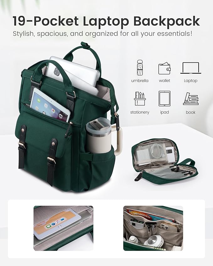LOVEVOOK Laptop Backpack for Women with Giant Tumbler Holder Pocket,15.6 inch Waterproof Travel Backpack Purse Computer Laptop Bag