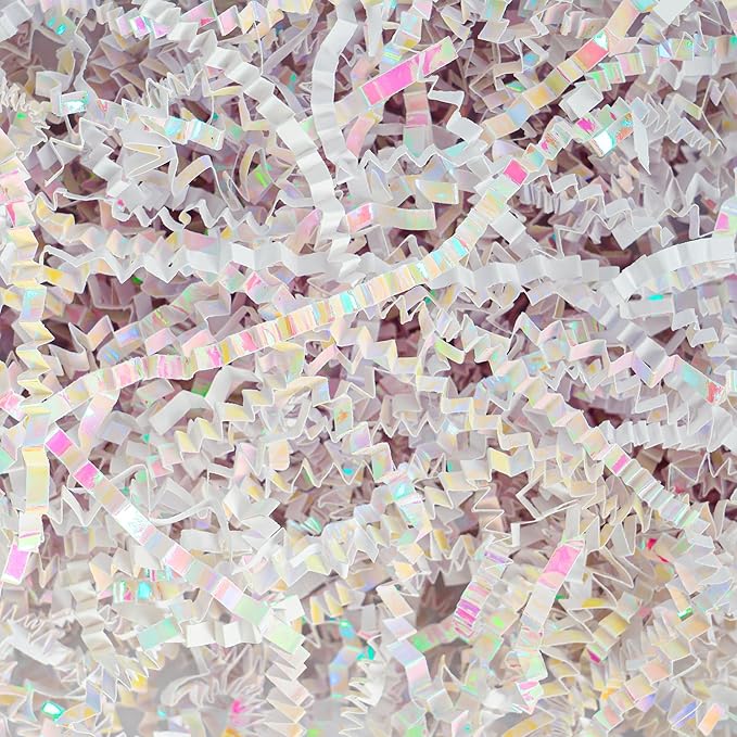 Uptotop 5oz Crinkle Cut Paper Shred Filler for Gift Wrapping, Gift Basket Filling, Perfect for Birthday, Christmas, Thanksgiving, Halloween, Easter, Valentine's Day, Mother's Day, Father's Day, Wedding & Holiday Decor (Diamond White)