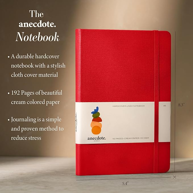 ANECDOTE. Lined Journal Notebook, 192 Pages, A5 size: 8.3" x 5.4", Thick 100 GSM Paper, Ruled, Hardcover. Journal for Women and Men, Perfect Notebook for School, Work and Travel (Red)
