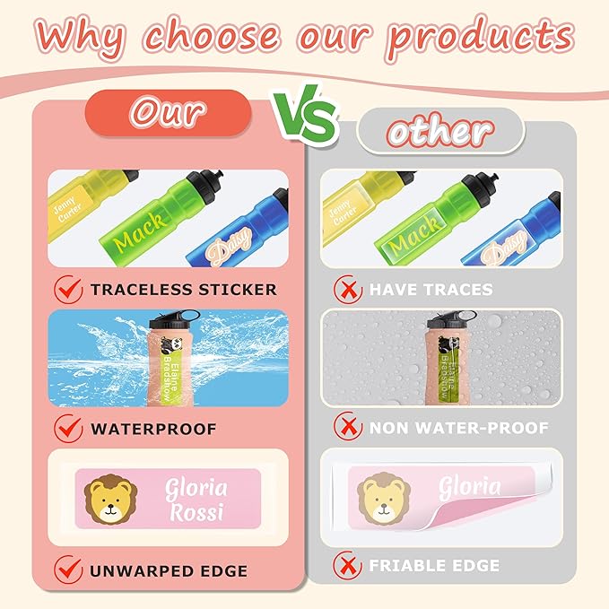 Custom Waterproof Name Stickers for Water Bottles, Personalized Daycare Name Tags, Name Labels for Cups, Food Containers, Lunch Boxes, Laptop and School Supplies (Text- Stroke)