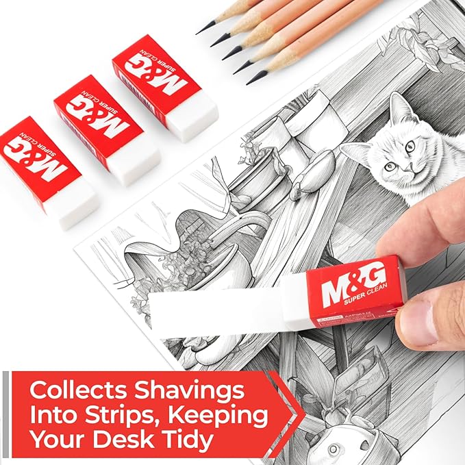 M&G Pencil Eraser for Kids, 30 Pack, White Erasers Bulk for Artists, Drawing Eraser for Sketching, Art Erasers for Drawing, School,Office Supplies