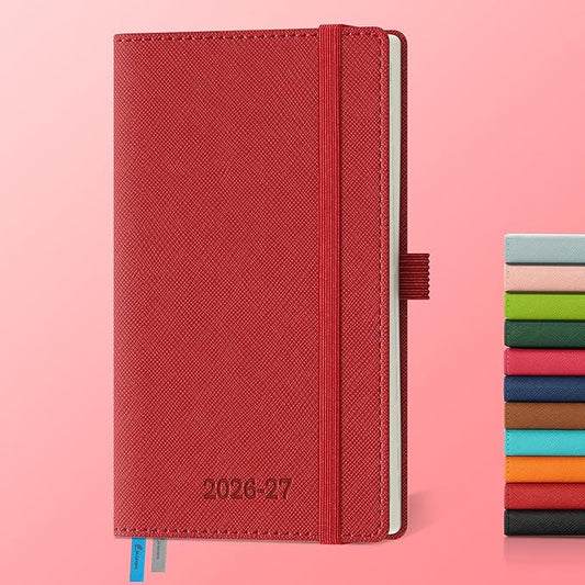 Weekly Monthly 2026-2027 Planner (July 26-Dec 27),6.5"x3.75",18 Months Agenda Plan with Month Tabs & Pocket,Expenses/Note Pages, Academic Calendar with Vegan Leather Cover,Red