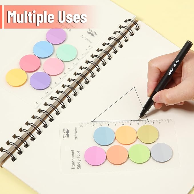 Mr. Pen- Round Transparent Sticky Notes, 1.1” Diameter, 14 Pads, 560 Sheets, Colorful, Water-Resistant See-Through Sticky Notes & Fineliner, Smooth Writing, Note Tabs for Bible Journaling, Studying