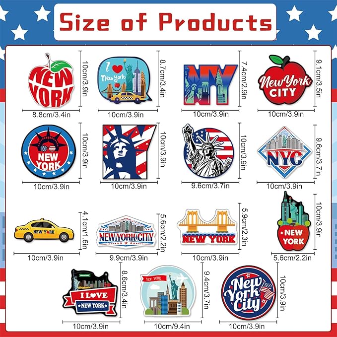 Wxiben New York Refrigerator Magnet - 16Pcs New York Souvenirs Gift NYC Fridge Magnets City Travel USA Flag Fridge Magnetic Stickers for Home Office Kitchen Locker Car Traveler Tourist Gifts