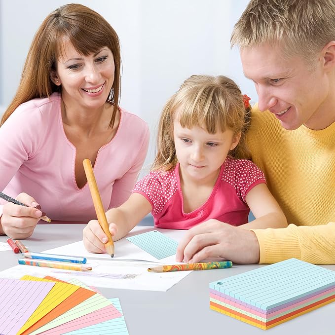 JUNART 300 pcs Index Cards(6 Colours × 50 Pages) with 6 Binder Rings, Perforated Colourful Flash Cards for Study Notes, Office, Home, etc