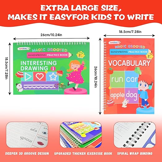 Magic Grooved Writing Practice for Kids Ages 3–5 - Reusable Grooved Writing Books for Kids 3–5 - Handwriting Practice for Kids 5–7 - Preschool Tracing Books & Learning Activities
