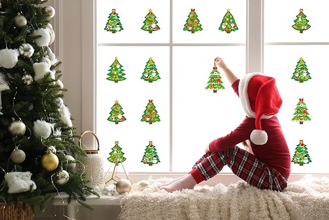 Renbuzhu 40PCS Christmas Crafts Bulk: Xmas Tree Paper Suncatchers DIY Kit for Winter Holiday Activities Decorations, Window Stained Glass Effect Art Ornaments