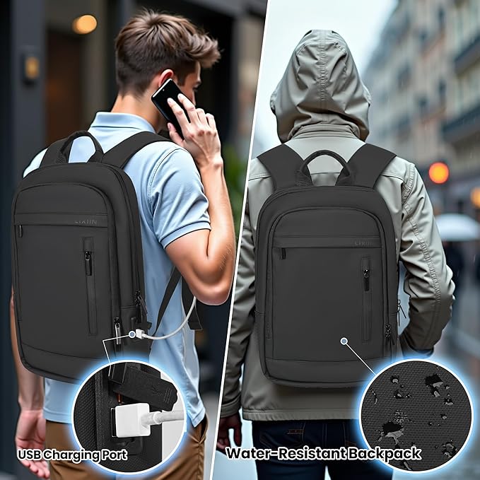 Business Backpack for Men Lightweight Commute Laptop Backpack Anti-Theft Water Resistant Backpack for 17.3 Inch Computer for Daily Office Work with Small Bag (Black,17.3")