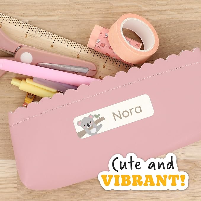 Camp Name Labels for Kids (33) – Custom Waterproof Stickers for Water Bottles, Lunch Boxes, Daycare & School with Unique Designs - Koala