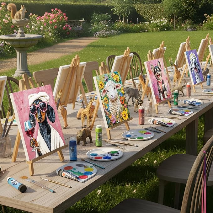 Cholemy 36 Pcs Paint and Sip Kit for Adults 8''x10'' Pre Drawn Canvas for Painting DIY Afro Acrylic Painting Kit Wood Easel Brushes Date Night Bulk for Father's Day Party Gifts(Flower Animals A)