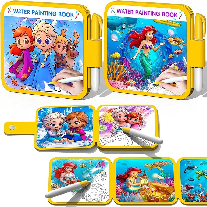 ZHOC Reusable Water Painting Books for Kids – 2 Pack Magic Water Reveal Coloring Books with Water Pens (Ice World & Mermaid) No-Mess Coloring Book Fun Travel Activity for Ages 3 4 5 6 7 8