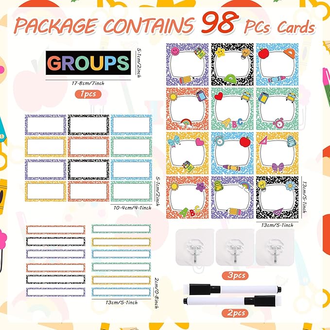 Whaline Group Management Pocket Chart with 98 Reusable Dry-Erase Cards 3 Hooks 2 Markers Colorful Composition Book Classroom Small Group Organizer for Back to School Teacher Supplies